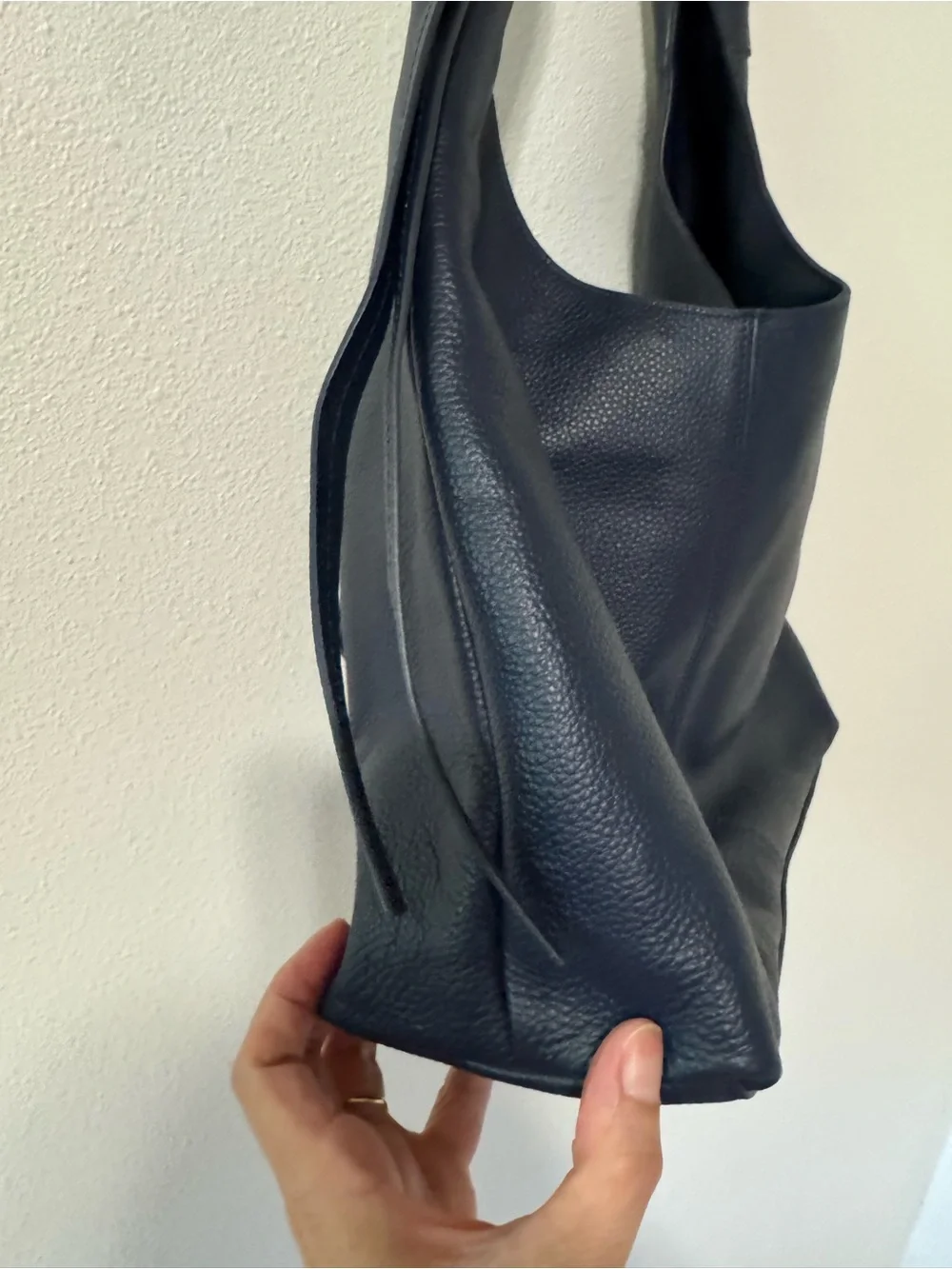 LAGGO Bella Hobo Bag Navy Pebbled Leather Slouchy Ruched Handle-Medium